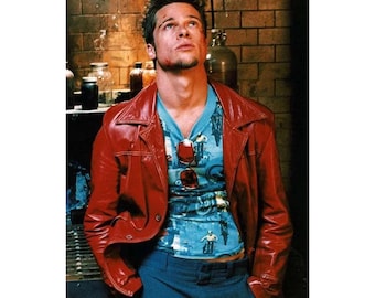 Fight Club Jacke Tyler Durden Premium Rot Leder Brad Pitt - Handgefertigte Classic Movie Style Mantel