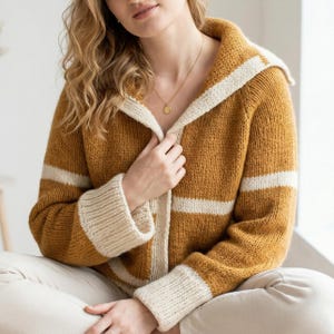 Striped Hooded Cardigan Knitting Pattern, Cozy Knit Jacket (PDF)