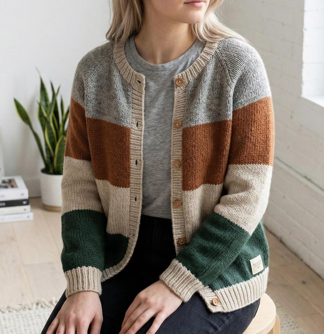 Color Block Cardigan Knitting Pattern, Top Down Raglan Sweater, Button ...