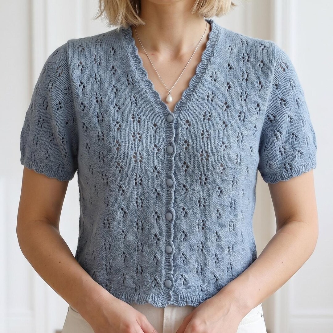 Corran Cardigan Pattern Knitted Lace Cardigan Pattern, Short Sleeve V-neck Button Top PDF - Etsy