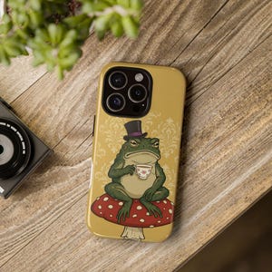 Vintage Grumpy Frog Mushroom Phone Case, Cottagecore Victorian Toad Cover