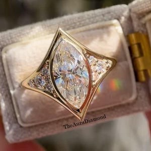 Omlijsting set 2CT Marquise Cut Lab Grown diamanten verlovingsring, 14K gouden bruidsring, cluster diamanten trouwring, jubileumring geschenken