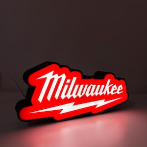 Milwaukee LED Leuchtkasten - Werkzeuggarage Dekor, Werkstatt Licht, Elektriker Geschenk, Mannhöhle Schild, Geschenk für Bauunternehmer, Geschenke für Ihn, Milwaukee