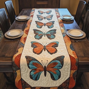 Tafelloper met vlinderpatchwork, gewatteerd, herfstdecoratie voor de eettafel, accentstuk voor op tafel in de herfst, seizoenscadeau-idee