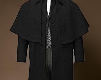 Capa Inverness para hombre, 100% lana – Abrigo negro estilo gótico steampunk