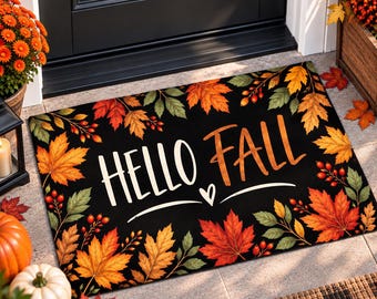 Hello Fall Doormat, Autumn Leaves Welcome Mat, Maple Leaf Door Mat, Fall Front Porch Decor, Thanksgiving Entryway Rug, Autumn Home Decor