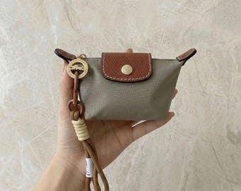 Minibolso vintage Longchamp, monedero de nailon y piel, estuche para AirPods