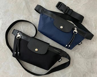Riñonera vintage Longchamp de nailon impermeable, bandolera ecológica, riñonera de viaje ligera, bolso de pecho