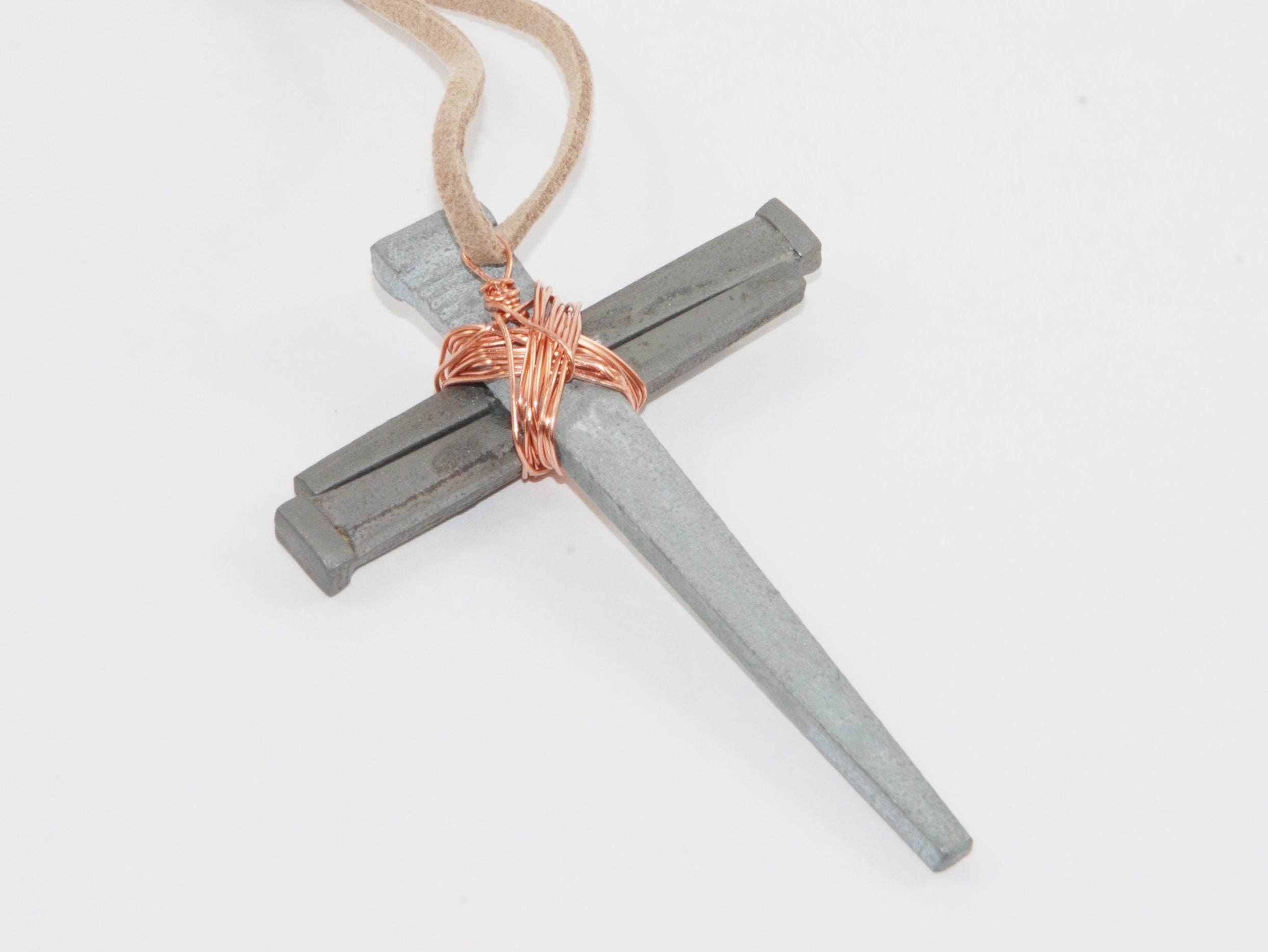 Nail Cross Pendant Necklace Wire Wrapped Cross Pendant Old Etsy