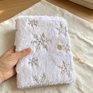 Fuzzy Faux Fur Snowflake Notebook • A5 A6 Loose-Leaf Binder Journal • Sequined Winter Plush Diary