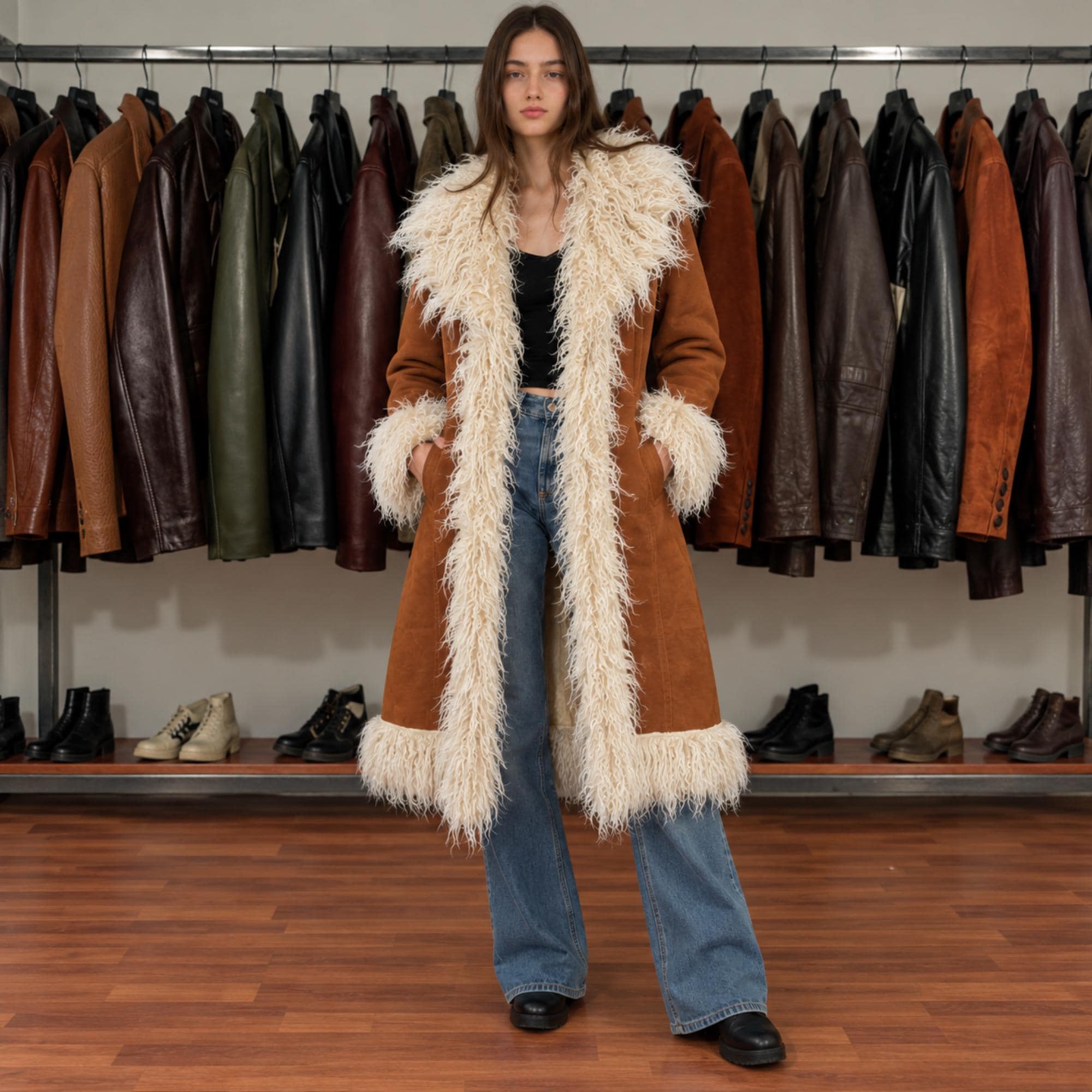 Leather Fur Jacket Y2k - Etsy