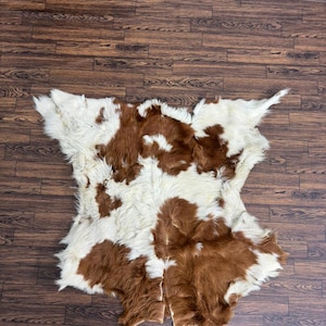 Vintage Cowhide Rug Brown White Natural Leather Skin Rustic Western Area Carpet Small Decorative Hide
