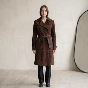 Brown Double Button Leather Trench Coat - Etsy