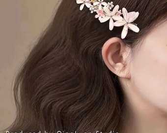 Fermaglio per capelli originale con fiore rosa, clip floreale in alluminio leggero