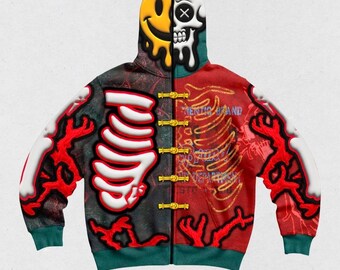 Men's Streetwear Graphic Design Concept – "Split Personality" Full-Zip Hoodie Mockup