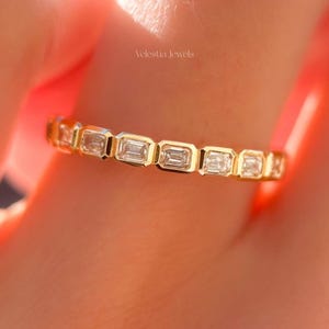 1 CTW IGI Certified Emerald Cut Lab Grown Diamond East West Bezel Set Eternity Wedding Band Ring, East-West Bezel Eternity Band
