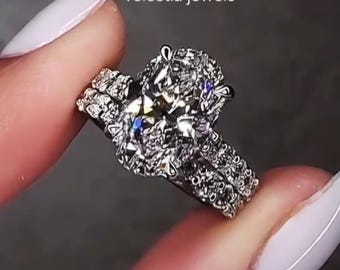 3 CT IGI Certified Oval Cut Lab Grown Bridal Ring Set, 14K/18K Solid White Gold, Matching Diamond Wedding Band, Engagement Ring Set