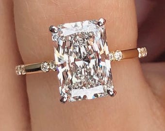 3 CT IGI Certified Radiant Cut Lab Grown Diamond Engagement Ring, 14K/18K Solid Gold Hidden Halo Pave Band, Wedding Ring, Anniversary Gift
