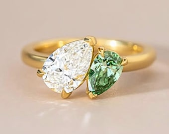 Toi et Moi IGI Certified Pear Cut Lab Grown Diamond Ring, 14K/18K Solid Yellow Gold Two Stone Wedding Ring