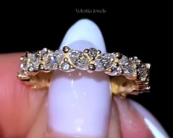2 CTW IGI Certified Marquise Round Cut Lab Grown Diamond Full Eternity Wedding Band