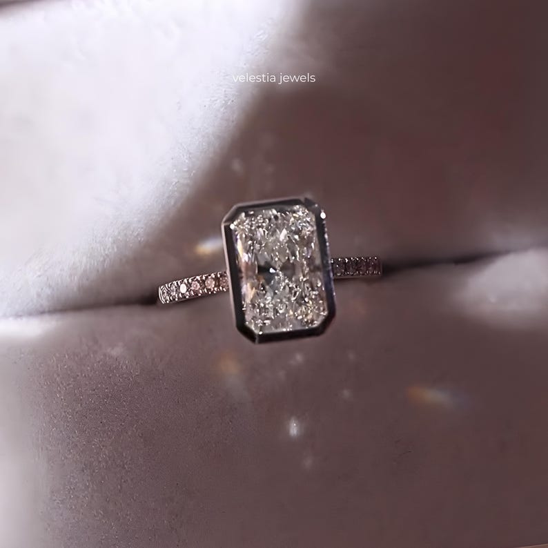 3 CT Radiant Lab Grown Diamond Bezel Engagement Ring, IGI Certified ...