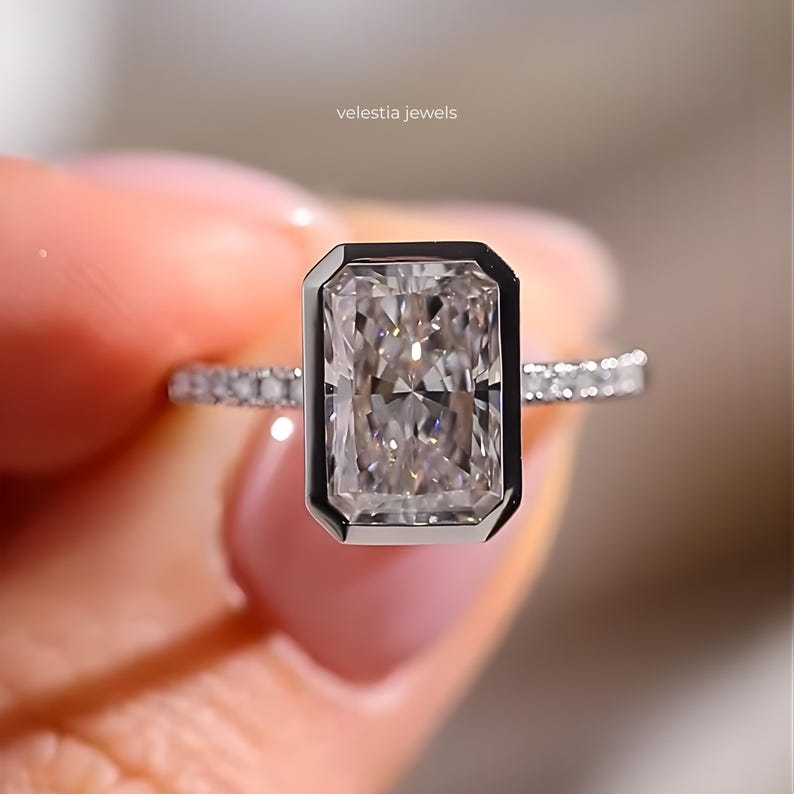 3 CT Radiant Lab Grown Diamond Bezel Engagement Ring, IGI Certified ...