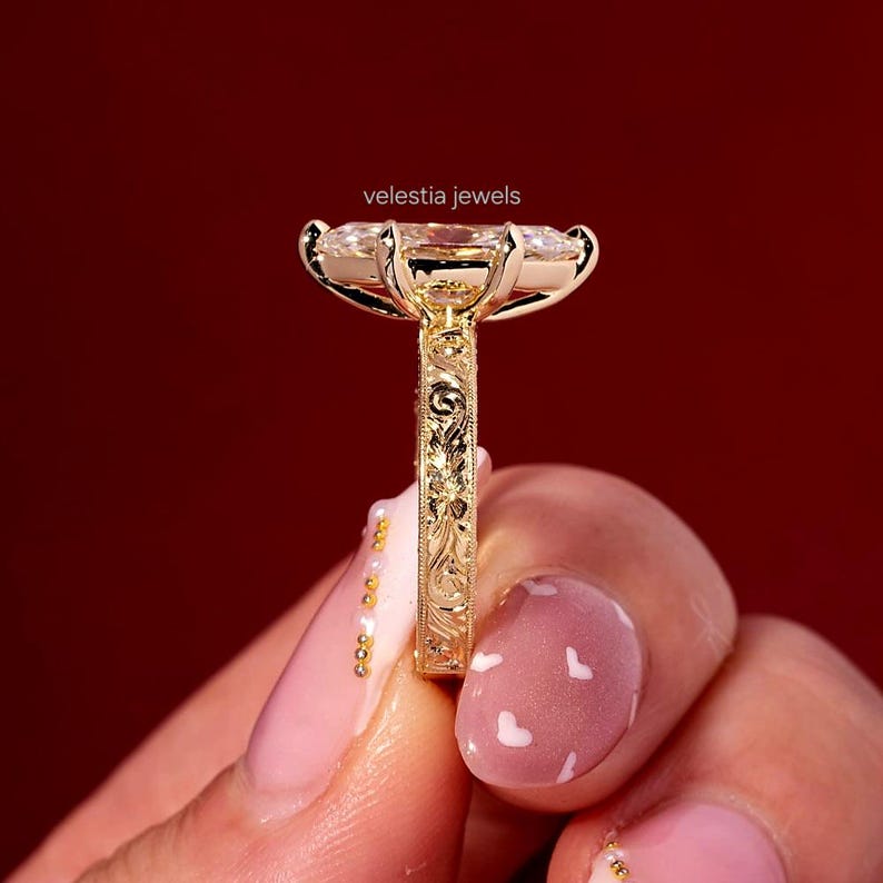 4 CT Vintage Marquise Lab Grown Diamond Engagement Ring, Floral ...