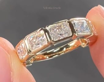 3 CTW IGI Certified Radiant Cut Lab Grown Diamond Bezel Set Full Eternity Wedding Band, Radiant Diamond Band