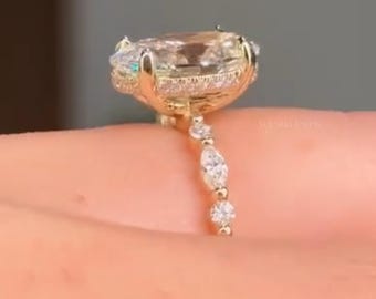 4 CT IGI Certified Oval Cut Lab Grown with Hidden Halo Marquise & Round Diamond Band Engagement Wedding Ring