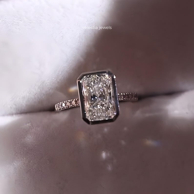 3 CT Radiant Lab Grown Diamond Bezel Engagement Ring, IGI Certified ...