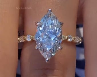 4 CT IGI Certified Marquise Cut Lab Grown with Marquise & Round Accent Band Engagement Wedding Diamond Ring