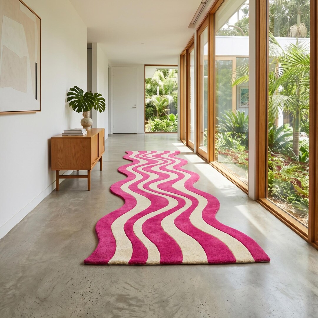 Pink Wavy Rug, Modern Abstract Area Rug, Funky Curvy Carpet ...