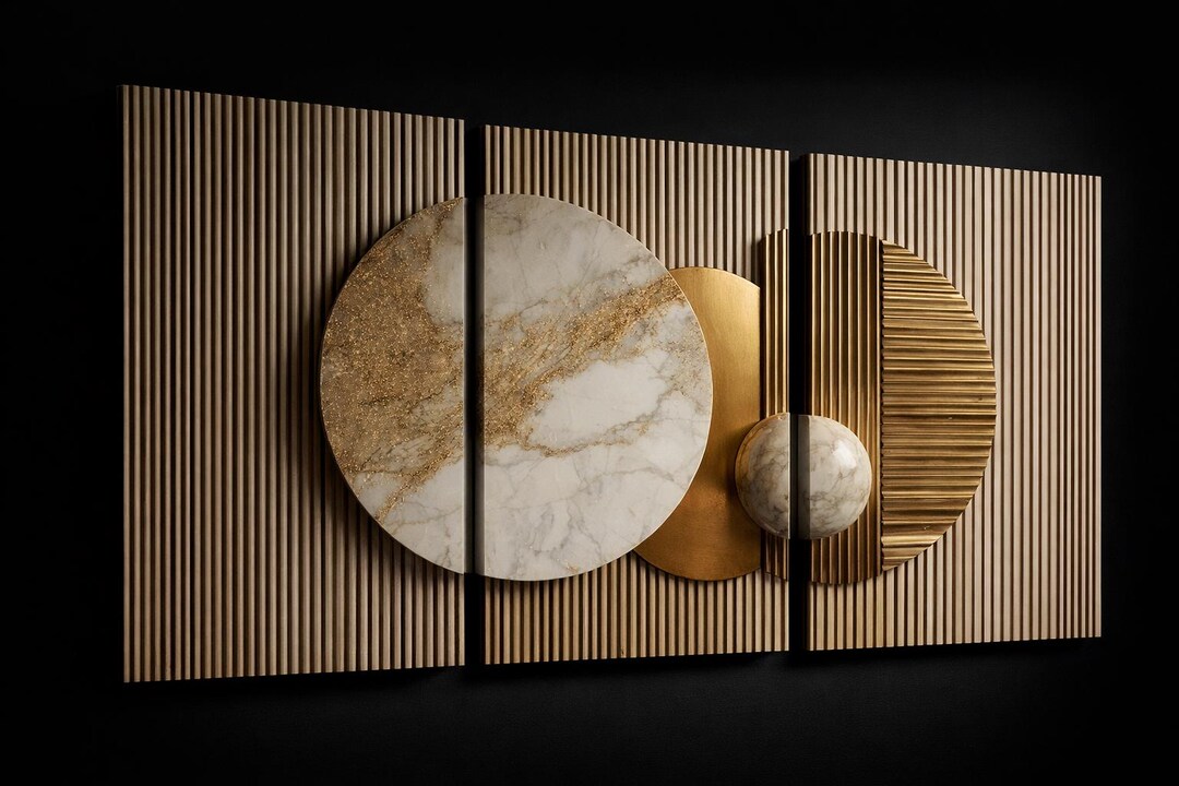 Luxury 3D Wall Art Triptych Marble Gold – Modern Abstract Wall Decor ...
