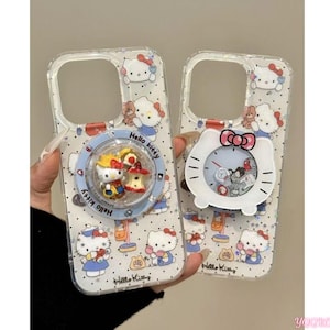 Simpatica custodia trasparente con glitter di Hello Kitty per iPhone 15/16/17 ProMax, cover antiurto con impugnatura Pop Socket 3D Kitty, regalo kawaii per ragazze