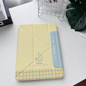 Magnetic Detachable iPad Case for iPad 2026/Air 8/7/6, Featuring Cute  Blue Icon Design Back Panels Matching Plaid Folio Built Pencil Holder