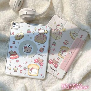 Magnetic Detachable iPad CaseDonut, Cherry Designs Built Apple Pencil Holder, Hello Kitty Pastry Chef Cake,  Compatible iPad 2026/Air 8/7/6