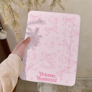 Magnetic Detachable iPad Case Cute Teddy Bear Bow Pattern, Pink Clear Back Panel Built Apple Pencil Holder, Compatible iPad 2026/Air 8/7/6