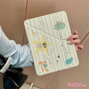 Magnetic Detachable iPad Case for iPad 2026 / Air 8/7/6,Clear Star StickerLight Blue Patterned Back Panels, Cute Cartoon Music Note Design