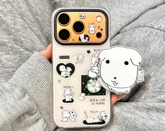Süße, wunderliche Minimalist MagSafe Handyhülle, halbtransparenter Welpenständer, leichte Schutzhülle für iPhone 15/16/17 Pro Max
