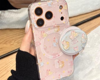Funda transparente MagSafe con diseño de cerdito y estrella de los deseos para iPhone 15/16/17 Pro Max, funda antigolpes con agarre Pop Socket estilo Kawaii, regalo ideal para niñas.