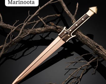 Custom Brass Steel Sword, Walnut Wood Handle, Leather Cover, Viking Style Wall Decor