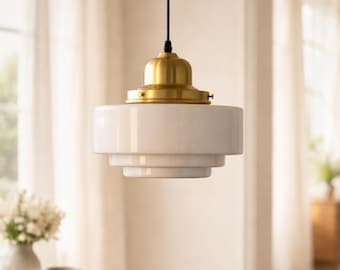 French Vintage Brass Pendant Light Milky Glass Chandelier Style Ceiling Fixture Elegant Lamp