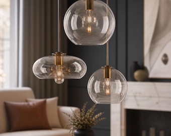 Lampada a sospensione moderna nordica in vetro, stile industriale loft, ideale per cucina e ristorante.