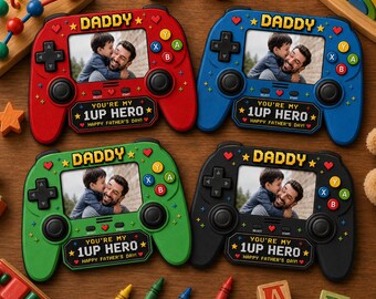 Personalized Gamer Photo Magnet Frame, Retro Controller, Father's Day Gift, Dad Gaming Decor