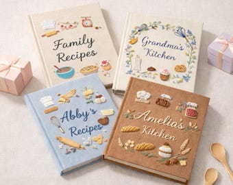 Custom Embroidered Recipe Book, Personalized Cooking Notebook, A6 Journal, Gift For Mom
