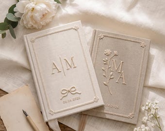 Custom Linen Vow Books Set, Hand Embroidered Wedding Ceremony Notebooks, Engagement Gift, Wedding Vow Books Gifts Wedding Gifts