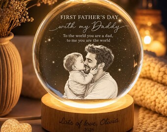 First Father's Day Photo Crystal Ball Night Light, Fathers Day Present from Baby Keepsake, Daddy Papa Gifts Custom Dad Gift New Dad Gift 1st
