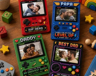 Personalized Gamer Photo Magnet Frame, Retro Game Console Decor, Father's Day Gift