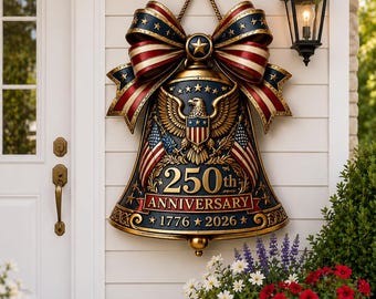 USA 250th Anniversary Wooden Liberty Bell Sign: 1776-2026 Decor, Patriotic Door Hanger, USA 250th Anniversary Door Sign