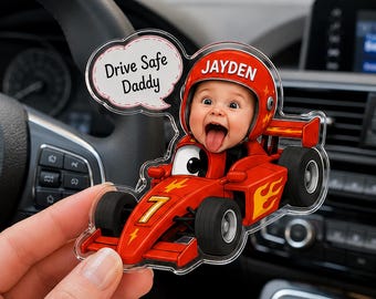 Father Day Gift Drive Safe Daddy - Custom Photo Acrylic Car Visor Clip Ligh Queen,Father's Day Car Gift, Cars Visor Accessory,Keepsake Gifts